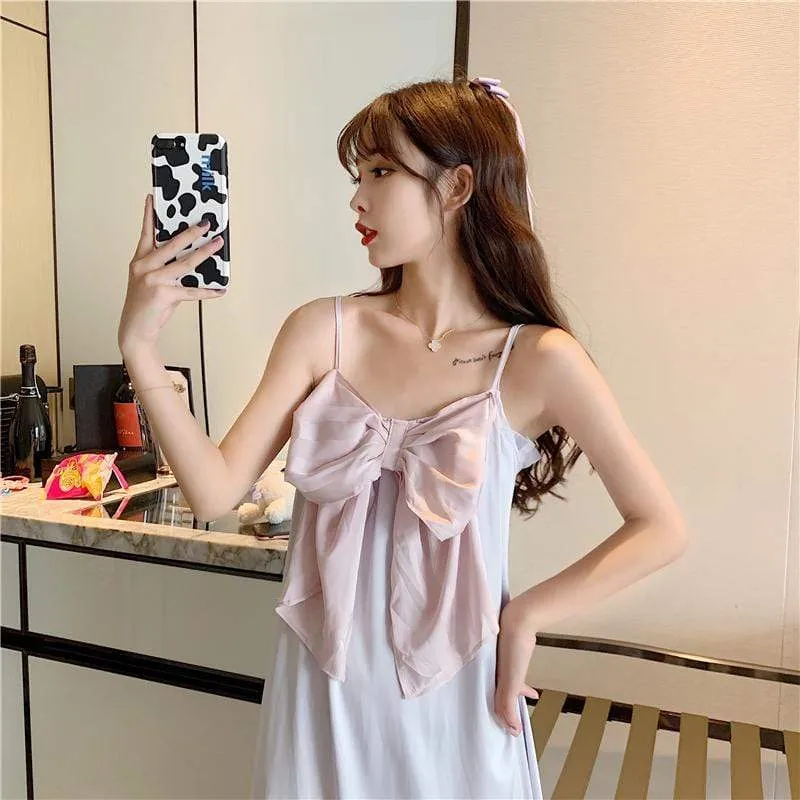 Women's Cute Bowknot Mid-length Slip Dress Pajamas