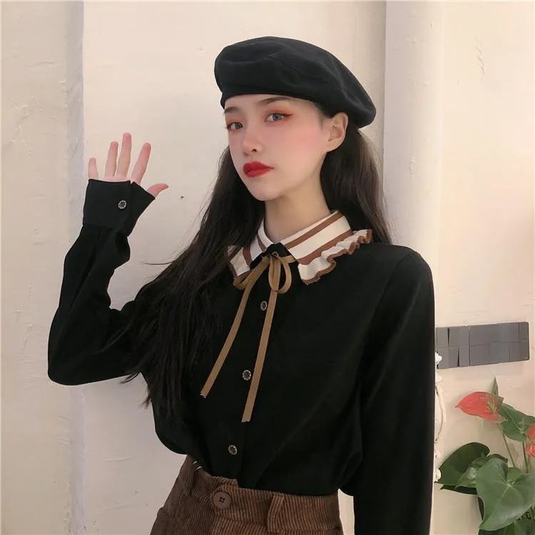 Women's Cute Bowknot Peter Pan Collar Shirts